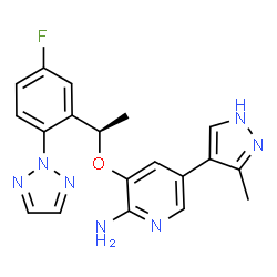 ChemSpider 2D Image | 3-[(1r)-1-[5-Fluoranyl-2-(1,2,3-Triazol-2-Yl)phenyl]ethoxy]-5-(3-Methyl-1h-Pyrazol-4-Yl)pyridin-2-Amine | C19H18FN7O