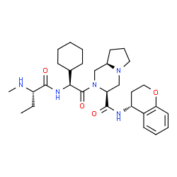 ChemSpider 2D Image | (3S,8aR)-2-[(2S)-2-Cyclohexyl-2-{[(2S)-2-(methylamino)butanoyl]amino}acetyl]-N-[(4R)-3,4-dihydro-2H-chromen-4-yl]octahydropyrrolo[1,2-a]pyrazine-3-carboxamide | C30H45N5O4