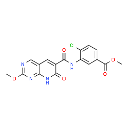 ChemSpider 2D Image | Methyl 4-chloro-3-{[(2-methoxy-7-oxo-1,7-dihydropyrido[2,3-d]pyrimidin-6-yl)carbonyl]amino}benzoate | C17H13ClN4O5