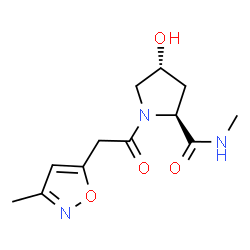 ChemSpider 2D Image | (4R)-4-Hydroxy-N-methyl-1-[(3-methyl-1,2-oxazol-5-yl)acetyl]-L-prolinamide | C12H17N3O4