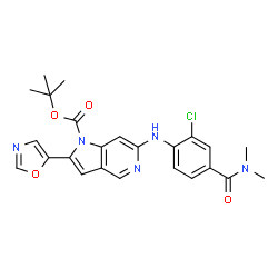 ChemSpider 2D Image | Tert-Butyl 6-{[2-Chloro-4-(Dimethylcarbamoyl)phenyl]amino}-2-(1,3-Oxazol-5-Yl)-1h-Pyrrolo[3,2-C]pyridine-1-Carboxylate | C24H24ClN5O4