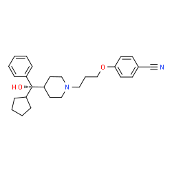 ChemSpider 2D Image | 4-(3-{4-[(S)-Cyclopentyl(hydroxy)phenylmethyl]-1-piperidinyl}propoxy)benzonitrile | C27H34N2O2