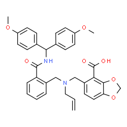 ChemSpider 2D Image | 5-{[Allyl(2-{[bis(4-methoxyphenyl)methyl]carbamoyl}benzyl)amino]methyl}-1,3-benzodioxole-4-carboxylic acid | C35H34N2O7