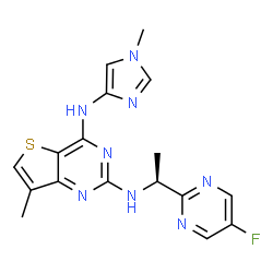 ChemSpider 2D Image | N2-[(1s)-1-(5-Fluoropyrimidin-2-Yl)ethyl]-7-Methyl-N4-(1-Methylimidazol-4-Yl)thieno[3,2-D]pyrimidine-2,4-Diamine | C17H17FN8S