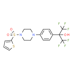 ChemSpider 2D Image | 1,1,1,3,3,3-Hexafluoro-2-{4-[4-(2-thienylsulfonyl)-1-piperazinyl]phenyl}-2-propanol | C17H16F6N2O3S2