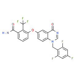 ChemSpider 2D Image | 3-{[4-Oxo-1-(2,4,6-trifluorobenzyl)-1,4-dihydro-6-quinazolinyl]oxy}-2-(trifluoromethyl)benzamide | C23H13F6N3O3