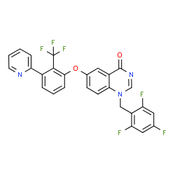 ChemSpider 2D Image | 6-[3-(2-Pyridinyl)-2-(trifluoromethyl)phenoxy]-1-(2,4,6-trifluorobenzyl)-4(1H)-quinazolinone | C27H15F6N3O2