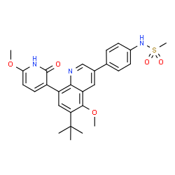 ChemSpider 2D Image | N-{4-[5-Methoxy-8-(6-methoxy-2-oxo-1,2-dihydro-3-pyridinyl)-6-(2-methyl-2-propanyl)-3-quinolinyl]phenyl}methanesulfonamide | C27H29N3O5S