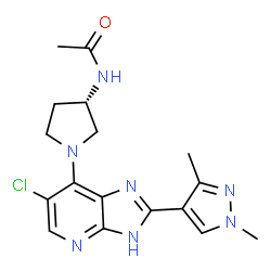 ChemSpider 2D Image | (S)-N-(1-(6-Chloro-2-(1,3-Dimethyl-1h-Pyrazol-4-Yl)-3h-Imidazo[4,5-B]pyridin-7-Yl)pyrrolidin-3-Yl)acetamide | C17H20ClN7O