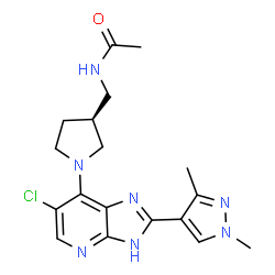 ChemSpider 2D Image | (S)-N-((1-(6-Chloro-2-(1,3-Dimethyl-1h-Pyrazol-4-Yl)-3h-Imidazo[4,5-B]pyridin-7-Yl)pyrrolidin-3-Yl)methyl)acetamide | C18H22ClN7O