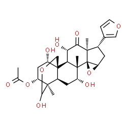 ChemSpider 2D Image | (1S,2R,3S,5S,6S,8R,10S,11S,12R,14R,15R,19S,21R)-6-(3-Furyl)-3,12,16,19-tetrahydroxy-5,11,15-trimethyl-4-oxo-9,17-dioxahexacyclo[13.3.3.0~1,14~.0~2,11~.0~5,10~.0~8,10~]henicos-21-yl acetate | C28H36O10