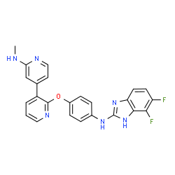 ChemSpider 2D Image | 2-{4-[(4,5-Difluoro-1H-benzimidazol-2-yl)amino]phenoxy}-N-methyl-3,4'-bipyridin-2'-amine | C24H18F2N6O