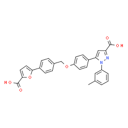 ChemSpider 2D Image | 5-(4-{[4-(5-Carboxy-2-furyl)benzyl]oxy}phenyl)-1-(3-methylphenyl)-1H-pyrazole-3-carboxylic acid | C29H22N2O6