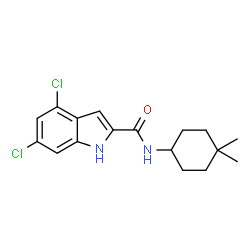 ChemSpider 2D Image | 4,6-Dichloro-N-(4,4-dimethylcyclohexyl)-1H-indole-2-carboxamide | C17H20Cl2N2O