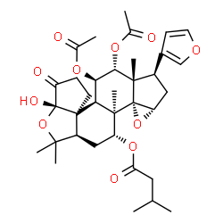 ChemSpider 2D Image | (1aS,3R,3aS,4R,5R,5aS,8aS,10aR,12R,12aR,12bR)-4,5-Diacetoxy-3-(3-furyl)-8a-hydroxy-3a,10,10,12a-tetramethyl-8-oxohexadecahydrocyclopenta[b]oxireno[1',5']cyclopenta[1',2':5,6]naphtho[1,2-c]furan-12-yl 
3-methylbutanoate | C35H46O11