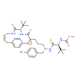 ChemSpider 2D Image | Methyl {(2S)-1-[2-(4-bromobenzyl)-2-{3-[(3R,6S,10Z)-3-hydroxy-6-(2-methyl-2-propanyl)-4,7-dioxo-5,8-diazabicyclo[11.2.2]heptadeca-1(15),10,13,16-tetraen-3-yl]propyl}hydrazino]-3,3-dimethyl-1-oxo-2-but
anyl}carbamate | C37H52BrN5O6