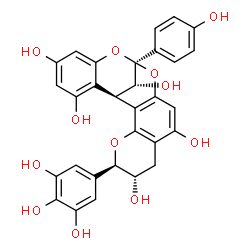 ChemSpider 2D Image | (1R,5R,6S,13S,21R)-13-(4-Hydroxyphenyl)-5-(3,4,5-trihydroxyphenyl)-4,12,14-trioxapentacyclo[11.7.1.0~2,11~.0~3,8~.0~15,20~]henicosa-2,8,10,15,17,19-hexaene-6,9,17,19,21-pentol | C30H24O12