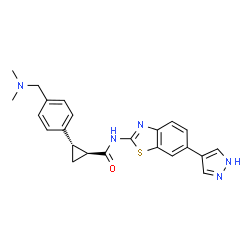ChemSpider 2D Image | (1S,2S)-2-{4-[(Dimethylamino)methyl]phenyl}-N-[6-(1H-pyrazol-4-yl)-1,3-benzothiazol-2-yl]cyclopropanecarboxamide | C23H23N5OS