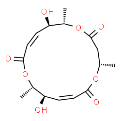 ChemSpider 2D Image | (4S,7Z,9R,10S,13Z,15R,16S)-9,15-Dihydroxy-4,10,16-trimethyl-1,5,11-trioxacyclohexadeca-7,13-diene-2,6,12-trione | C16H22O8