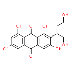ChemSpider 2D Image | 6-[(2S)-1,4-Dihydroxy-2-butanyl]-4,5,7-trihydroxy-9,10-dioxo-9,10-dihydro-2-anthracenolate | C18H15O8