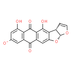 ChemSpider 2D Image | (3aS,12aR)-4,6-Dihydroxy-5,10-dioxo-3a,5,10,12a-tetrahydroanthra[2,3-b]furo[3,2-d]furan-8-olate | C18H9O7