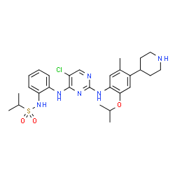 ChemSpider 2D Image | N-{2-[(5-Chloro-2-{[2-isopropoxy-5-methyl-4-(4-piperidinyl)phenyl]amino}-4-pyrimidinyl)amino]phenyl}-2-propanesulfonamide | C28H37ClN6O3S