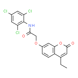 ChemSpider 2D Image | 2-[(4-Ethyl-2-oxo-2H-chromen-7-yl)oxy]-N-(2,4,6-trichlorophenyl)acetamide | C19H14Cl3NO4