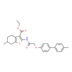 ChemSpider 2D Image | Ethyl 6-methyl-2-({[(4'-methyl-4-biphenylyl)oxy]acetyl}amino)-4,5,6,7-tetrahydro-1-benzothiophene-3-carboxylate | C27H29NO4S