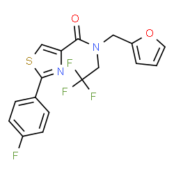 ChemSpider 2D Image | 2-(4-Fluorophenyl)-N-(2-furylmethyl)-N-(2,2,2-trifluoroethyl)-1,3-thiazole-4-carboxamide | C17H12F4N2O2S