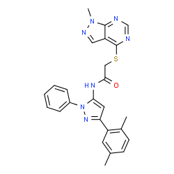 ChemSpider 2D Image | N-[3-(2,5-Dimethylphenyl)-1-phenyl-1H-pyrazol-5-yl]-2-[(1-methyl-1H-pyrazolo[3,4-d]pyrimidin-4-yl)sulfanyl]acetamide | C25H23N7OS