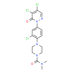 ChemSpider 2D Image | 4-[2-Chloro-4-(4,5-dichloro-6-oxo-1(6H)-pyridazinyl)phenyl]-N,N-dimethyl-1-piperazinecarboxamide | C17H18Cl3N5O2