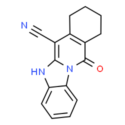 ChemSpider 2D Image | 11-Oxo-5,7,8,9,10,11-hexahydrobenzimidazo[1,2-b]isoquinoline-6-carbonitrile | C16H13N3O