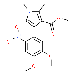 ChemSpider 2D Image | 1,2-Dimethyl-3-methoxycarbonyl-4-(2-nitro-4,5-dimethoxyphenyl)pyrrole | C16H18N2O6