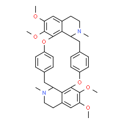 ChemSpider 2D Image | 4,5,19,20-Tetramethoxy-10,25-dimethyl-2,17-dioxa-10,25-diazaheptacyclo[26.2.2.2~13,16~.1~3,7~.1~18,22~.0~11,36~.0~26,33~]hexatriaconta-1(30),3(36),4,6,13,15,18(33),19,21,28,31,34-dodecaene | C38H42N2O6