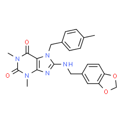 ChemSpider 2D Image | 8-[(1,3-Benzodioxol-5-ylmethyl)amino]-1,3-dimethyl-7-(4-methylbenzyl)-3,7-dihydro-1H-purine-2,6-dione | C23H23N5O4