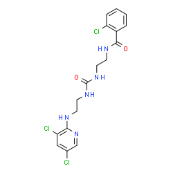 ChemSpider 2D Image | 2-Chloro-N-{2-[({2-[(3,5-dichloro-2-pyridinyl)amino]ethyl}carbamoyl)amino]ethyl}benzamide | C17H18Cl3N5O2
