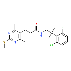 ChemSpider 2D Image | N-[2-(2,6-Dichlorophenyl)-2-methylpropyl]-3-[4,6-dimethyl-2-(methylsulfanyl)-5-pyrimidinyl]propanamide | C20H25Cl2N3OS