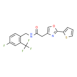 ChemSpider 2D Image | N-[4-Fluoro-2-(trifluoromethyl)benzyl]-2-[2-(2-thienyl)-1,3-oxazol-4-yl]acetamide | C17H12F4N2O2S