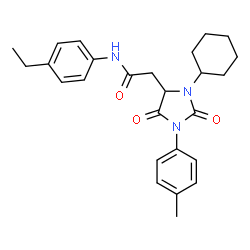 ChemSpider 2D Image | 2-[3-Cyclohexyl-1-(4-methylphenyl)-2,5-dioxo-4-imidazolidinyl]-N-(4-ethylphenyl)acetamide | C26H31N3O3