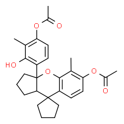 ChemSpider 2D Image | 3a-(4-Acetoxy-2-hydroxy-3-methylphenyl)-5-methyl-2,3,3a,9a-tetrahydro-1H-spiro[cyclopenta[b]chromene-9,1'-cyclopentan]-6-yl acetate | C28H32O6
