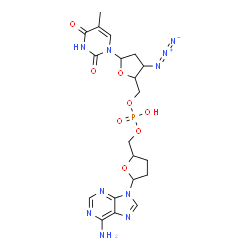 ChemSpider 2D Image | 1-{5-O-[{[5-(6-Amino-9H-purin-9-yl)tetrahydro-2-furanyl]methoxy}(hydroxy)phosphoryl]-3-azido-2,3-dideoxypentofuranosyl}-5-methyl-2,4(1H,3H)-pyrimidinedione | C20H25N10O8P