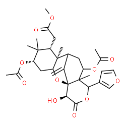 ChemSpider 2D Image | Methyl [(1S,5S,7S,8S,16S)-5,11-diacetoxy-13-(3-furyl)-16-hydroxy-6,6,8,12-tetramethyl-17-methylene-15-oxo-2,14-dioxatetracyclo[7.7.1.0~1,12~.0~3,8~]heptadec-7-yl]acetate | C31H40O11