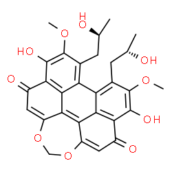 ChemSpider 2D Image | 6,11-Dihydroxy-8,9-bis[(2S)-2-hydroxypropyl]-7,10-dimethoxyperylo[1,12-def][1,3]dioxepine-5,12-dione | C29H26O10