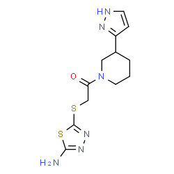 ChemSpider 2D Image | 2-[(5-Amino-1,3,4-thiadiazol-2-yl)sulfanyl]-1-[3-(1H-pyrazol-3-yl)-1-piperidinyl]ethanone | C12H16N6OS2
