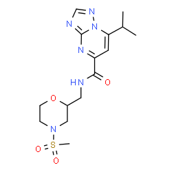 ChemSpider 2D Image | 7-Isopropyl-N-{[4-(methylsulfonyl)-2-morpholinyl]methyl}[1,2,4]triazolo[1,5-a]pyrimidine-5-carboxamide | C15H22N6O4S