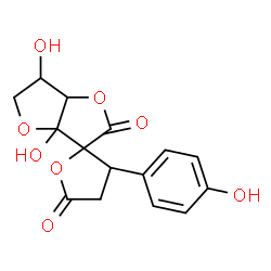 ChemSpider 2D Image | 3a',6'-Dihydroxy-3-(4-hydroxyphenyl)tetrahydro-3H-spiro[furan-2,3'-furo[3,2-b]furan]-2',5(4H)-dione | C15H14O8