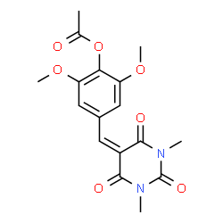 ChemSpider 2D Image | 4-[(1,3-Dimethyl-2,4,6-trioxotetrahydro-5(2H)-pyrimidinylidene)methyl]-2,6-dimethoxyphenyl acetate | C17H18N2O7