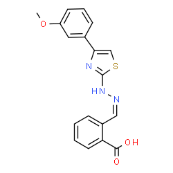 ChemSpider 2D Image | 2-[(Z)-{[4-(3-Methoxyphenyl)-1,3-thiazol-2-yl]hydrazono}methyl]benzoic acid | C18H15N3O3S