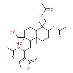 ChemSpider 2D Image | 2-[6-Acetoxy-5-(acetoxymethyl)-2-hydroxy-2-(hydroxymethyl)-5,8a-dimethyldecahydro-1-naphthalenyl]-1-(2-oxo-2,5-dihydro-3-furanyl)ethyl acetate | C26H38O10