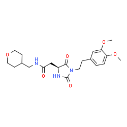 ChemSpider 2D Image | 2-{(4S)-1-[2-(3,4-Dimethoxyphenyl)ethyl]-2,5-dioxo-4-imidazolidinyl}-N-(tetrahydro-2H-pyran-4-ylmethyl)acetamide | C21H29N3O6
